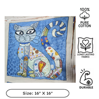 Housse de coussin brodée motif chat bleu en fil de soie artisanal du Cachemire, style bohème, en coton, 16 pouces, durable, avec fermeture éclair, pour la maison