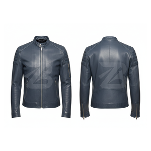 Men Vintage Racer Genuine Leather <b>Jacket</b> with Contrast Stripe Waterproof Reversible <b>Slim</b> <b>Fit</b> Winter Ready - Product Image 5