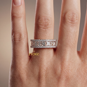 Luxury Rose Gold Triple Row Lab Grown Diamond Eternity Band Princess Cut Center Pave Border Engagement Wedding <b>Ring</b> <b>Large</b> Zyorio - Product Image 4