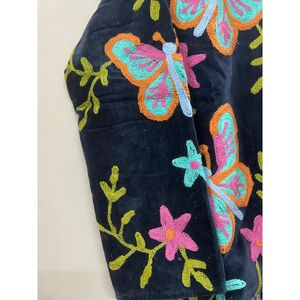 Veste en velours tricoté en coton brodée à la main pour femme, col mandarin, manches longues, motif floral, ouverte sur le devant, style Prairie, hiver/printemps - Product Image 3