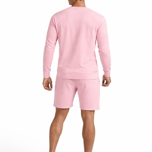 Ensemble sweat-shirt et short pour homme, couleur unie, col rond, ensemble décontracté deux pièces, tenue de sport confortable, ensemble personnalisé - Product Image 2