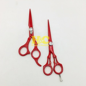 Nouvel arrivage : Ciseaux de barbier rouges en acier inoxydable pour droitiers, kit d'outils, pointe droite, tranchants, durables - Product Image 5