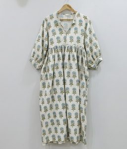 Robe d'été formelle simple 100 % coton faite à la main, écologique, motif floral imprimé au bloc indien, respirante, taille naturelle, longueur midi - Product Image 4