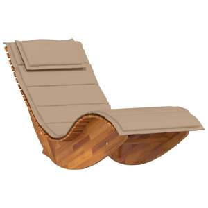 Chaise longue en bois d'acacia massif marron pour 2 personnes avec coussin, ensemble de 2 pièces - Product Image 4