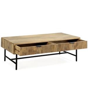 Modern <b>Solid</b> <b>Wood</b> Coffee Table With Storage Drawers Metal Frame Living Room Hotel Dining Room Furniture - Product Image 3
