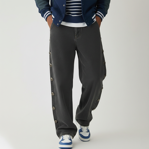 กางเกงยีนส์เดนิมทรงตรงแบบแบ็กกี้ หนา 14 ออนซ์ สองชั้น ติดกระดุมด้านข้าง สไตล์ฮิปฮอป แฟชั่นสตรีท สำหรับผู้ชาย ขายส่ง รุ่นใหม่ - Product Image 5