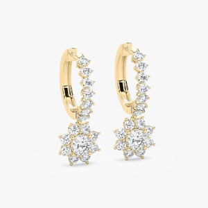 Pendientes de Aro de Oro Amarillo de 14K con Gotas de Estrella, Diamantes Cultivados en Laboratorio, Corte Redondo, 16 Piedras, Certificados por IGI - Product Image 5