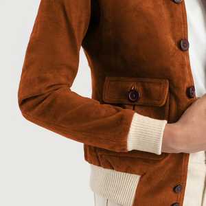 Chaqueta Bomber de Gamuza Marrón para Mujer, Manga Larga, Cuello Alto, Cierre de Cremallera, Estilo Otoñal, Servicio de Muestra Disponible - Product Image 2