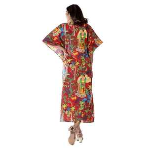 Vestido Túnica Kaftan de Algodón Kahlo Hecho a Mano, Kimono, Corte Holgado, Ropa para Mujer - Product Image 3