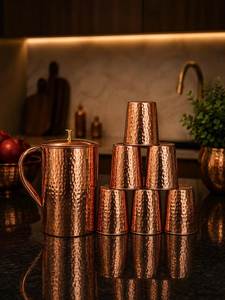 Vintage Copper Pitcher With Hammered Texture And Handle <b>Large</b> Capacity Home Drinkware - Product Image 1