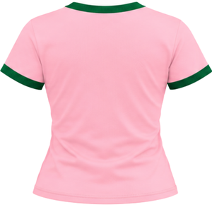   Camiseta Rosa de Mujer con Estampado Gráfico de Letras, Cuello Redondo, Manga Corta, Informal, Cómoda, de Moda para Hermandades - Product Image 2
