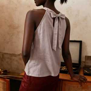 Women <b>Sleeveless</b> <b>Linen</b> Tank <b>Top</b> Casual Loose Fit Summer Blouse Minimalist <b>Linen</b> <b>Top</b> - Product Image 4