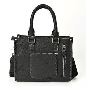 Bolso de mano de cuero para mujer con bordado, bolso tipo satchel estructurado con correa para el hombro - Product Image 5