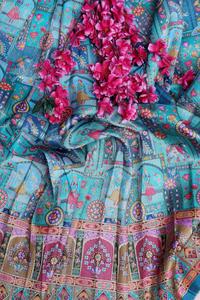 Tela de viscosa pura jacquard color camel beige con estampado étnico y borde ornamental para material de kurti de diseñador. - Product Image 4