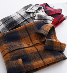 Camisa de Franela a Cuadros Naranja y Negra de Manga Larga 100% Algodón Personalizada de Fábrica al por Mayor para Hombre - Product Image 4