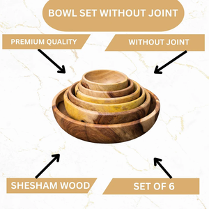 Ensemble de bols en bois de Sheesham de luxe moderne faits à la main (lot de 6) – Pièce unique (sans joint) – Bois massif finition naturelle - Product Image 2