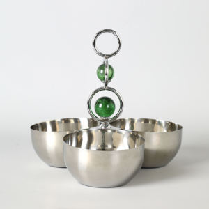 Luxury Silver <b>3</b> Section Serving Bowl With Gold Butterfly Handle Elegant Metal Triple Nut Tray For Home Decor - Product Image 2