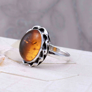 Anillo de Plata de Ley 925, Estilo Clásico, Anillo de Plata Fina, Anillo de Regalo de Aniversario con Bisel de Ámbar Báltico Natural - Product Image 4