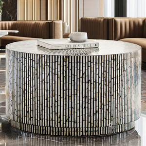 Mesa de centro negra minimalista de lujo hecha a mano con diseño de tira de incrustaciones de hueso y fregona - Product Image 3