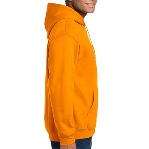 <b>Men's</b> <b>Orange</b> Hooded Fleece <b>Sweatshirt</b> Regular Fit Solid Color Casual Pullover With Pocket Knitted Cotton Material Autumn Wear - Product Image 1