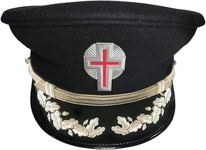 Casquette de fatigue Sir Knight des Templiers, noire, argentée et dorée, brodée à la main avec une tresse dorée, chapeau cérémoniel de la franc-maçonnerie - Product Image 2