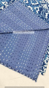 <b>Handmade</b> Indian Floral Kantha <b>Quilt</b> 100% Cotton Block Printed Indigo Blue Kantha <b>Quilt</b> Indigo Blue Cotton Kantha <b>Quilt</b> Indian - Product Image 6