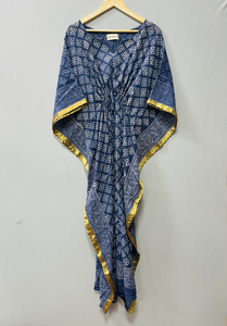 Caftán de Algodón Puro Ecológico con Estampado Bagru, Estampado a Mano, Estilo Indio, para Verano, Playa, o como Pareo, Cómodo, Largo hasta el Suelo - Product Image 2