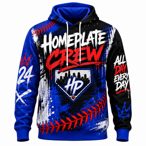 Sweat à capuche de baseball Homeplate Crew pour homme, pull-over imprimé par sublimation, vêtements de sport, design bleu, noir, rouge, taille adulte - Product Image 1