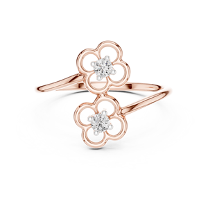DUAL FLORAL MINIMALIST LAB GROWN DIAMOND SET 18KT SOLID ROSE GOLD RHODIUM PLATED CUT WOMEN ENGAGEMENT WEDDING PARTY DAILY WEAR - Product Image 1