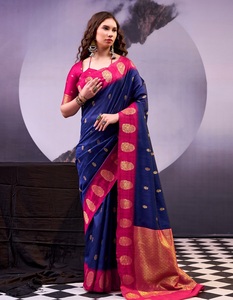 Sari Tradicional Indio con Diseño Étnico de Tejido Zari para Bodas y Eventos Festivos, Atuendo Elegante y Moderno para Mujer - Product Image 1