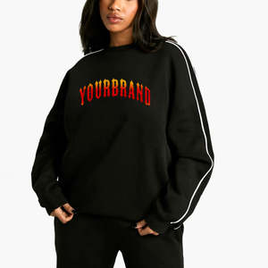 Sweat-shirt en molleton épais de qualité supérieure, imprimé sur mesure, en coton épais, couleur noire unie, coupe oversize, pour femmes - Product Image 1