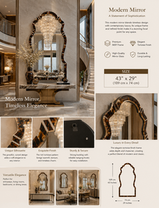 Miroir mural en résine avec incrustation en forme d'arche, design galet, miroir décoratif pour salle de bain, chambre à coucher, salon, moderne et élégant, à fixer au mur, 43*29 pouces - Product Image 2