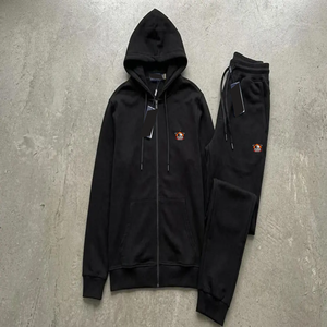 Conjunto Deportivo con Capucha para Hombre, Color Negro, Largo, Resistente a la Intemperie, Estilo Urbano, Bolsillos Laterales, Cintura Elástica, Corte Regular, Invierno - Product Image 1