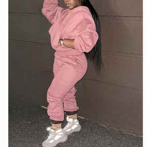 ชุดเซ็ตเสื้อครอปฮู้ดดี้และกางเกงวอร์มสำหรับผู้หญิง แบบซิป ใส่ได้ทุกฤดู - Product Image 2