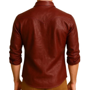 Best Quality Men Leather Casual <b>Shirt</b> Long Sleeve Regular Fit Breathable Stand Street Style <b>Button</b>-Up Customized Leather <b>Shirt</b> - Product Image 3