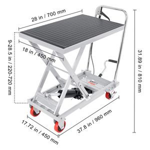 Carrello Elevatore Idraulico Manuale a Forbice Singola, Capacità 227 kg, Altezza di Sollevamento 72,4 cm, 4 Ruote Antiscivolo in PA, Nuovo, 100 kg - Product Image 4