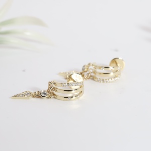 Gold Bali Huggie Hoop <b>Earrings</b> Classic Triple Row Lab Grown <b>Diamond</b> Brilliant Cut Crystal Multi Strand <b>Dangle</b> Tassel Fine - Product Image 3