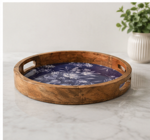 Bandeja de Servir de Madera con Decoración Floral Esmaltada, Plato Decorativo Personalizable para Cocina, Exhibición de Postres, 2 Piezas, Ligero, para Mesa de Comedor - Product Image 3