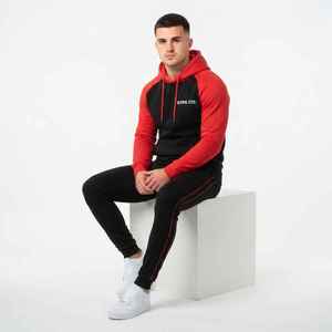 Conjunto Deportivo con Capucha para Hombre, Color Negro y Rojo, Estilo Casual, Sudadera Larga, Pantalones Deportivos, Corte Regular, Ropa de Otoño - Product Image 4