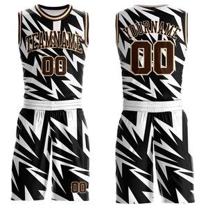 Ensemble de maillots de basket-ball sublimés personnalisés, unisexe, adulte, noir et blanc, imprimé géométrique, nom de l'équipe, numéro 00, maille respirante - Product Image 1