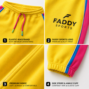 Pantalon de jogging jaune personnalisé avec logo, rayures latérales, en molleton, coupe ample, style streetwear décontracté, en coton, pour hommes, vente en gros - Product Image 5