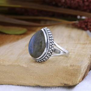 Natural Labradorite Pear Shape Gemstone Ring In 925 Sterling <b>Silver</b> Split Band Ring Handmade Fine Jewelry Fashion Ring For Women - Product Image 5