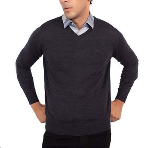 Pull en laine/acrylique noir pour homme, col en V, respirant, séchage rapide, anti-boulochage, couleur unie, tissu 400g, vêtements d'hiver 2027 - Product Image 6