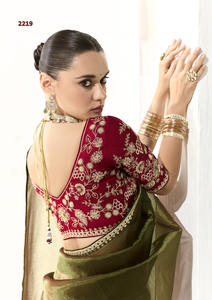 Sari de seda pesada de moda con bordado completo de hilo, lentejuelas y perlas, incluye blusa con bordado completo y blusa de diseñador - Product Image 4