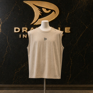 Bulk Personalized Men’s Oversized Sleeveless Muscle Tee <b>Y2K</b> Grunge Distressed Cotton Tank <b>Top</b> Beige Low Price Wholesale - Product Image 1