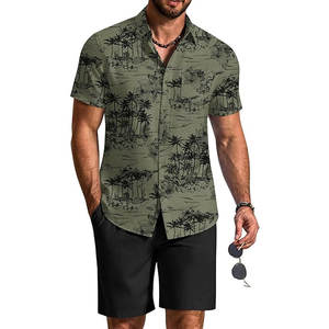Ensemble chemise et short 2 pièces, tenue hawaïenne décontractée, logo personnalisé, vêtements de plage pour hommes, ensemble chemise et short léger pour l'été - Product Image 1