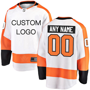 Jersey de Hockey sobre Hielo Personalizado para Hombre, Blanco, Naranja y Negro, Cuello en V, Manga Larga, Nombre y Número Personalizados, Uniforme de Equipo de Poliéster - Product Image 4