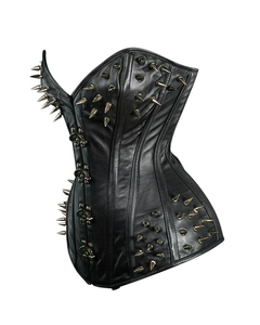 Wholesale Steel Boned Women Vegan/Genuine Leather Spikes and Hooks Overbust <b>Corset</b> Color Golden Made in Pakistan Custom logo Oem - Product Image 6