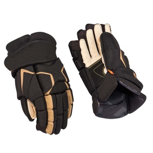 Gants de hockey sur glace en cuir suédé noir pour adulte, rembourrage de protection, fermeture auto-agrippante, ourlet évasé, franges brodées - Product Image 2