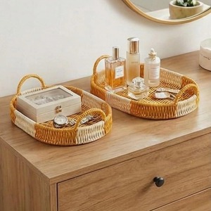 <b>Set</b> Of 3 Minimal Rattan Trays Perfect For Stylish Coffee <b>Serving</b> Snack Display Garden Use And Vanity Organization From India - Product Image 6